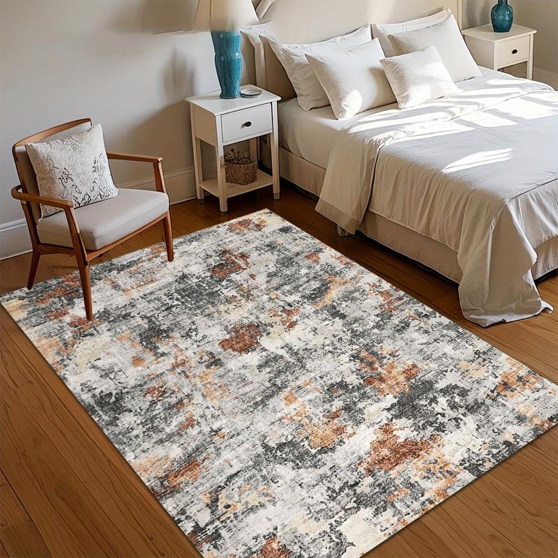 Teppich Weich Rutschfest Vintage Grau Orange Abstrakte Textur Bodenmatte für Schlafzimmer Wohnzimmer Kinderzimmer Heimdekoration