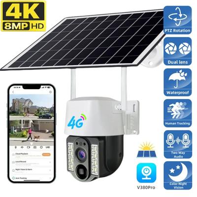 New 4K 8MP Outdoor HD Solar Camera PTZ Wifi/4G Surveillance Monitor AI Human Tracking Waterproof Wireless Security Cam HD Cam CCTV