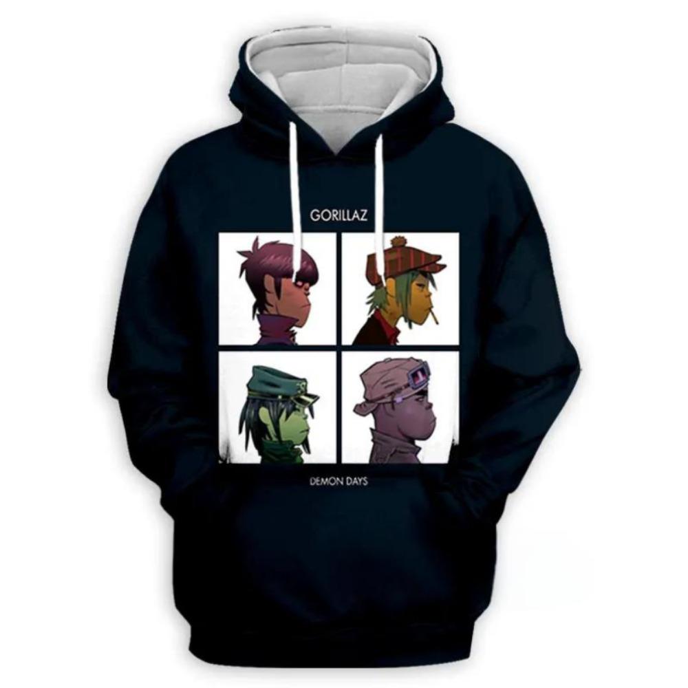 Mikina s kapucí Gorillaz Band s 3D potiskem pro děti, ležérní nadměrný Y2k Harajuku top s kapucí, chlapecká mikina