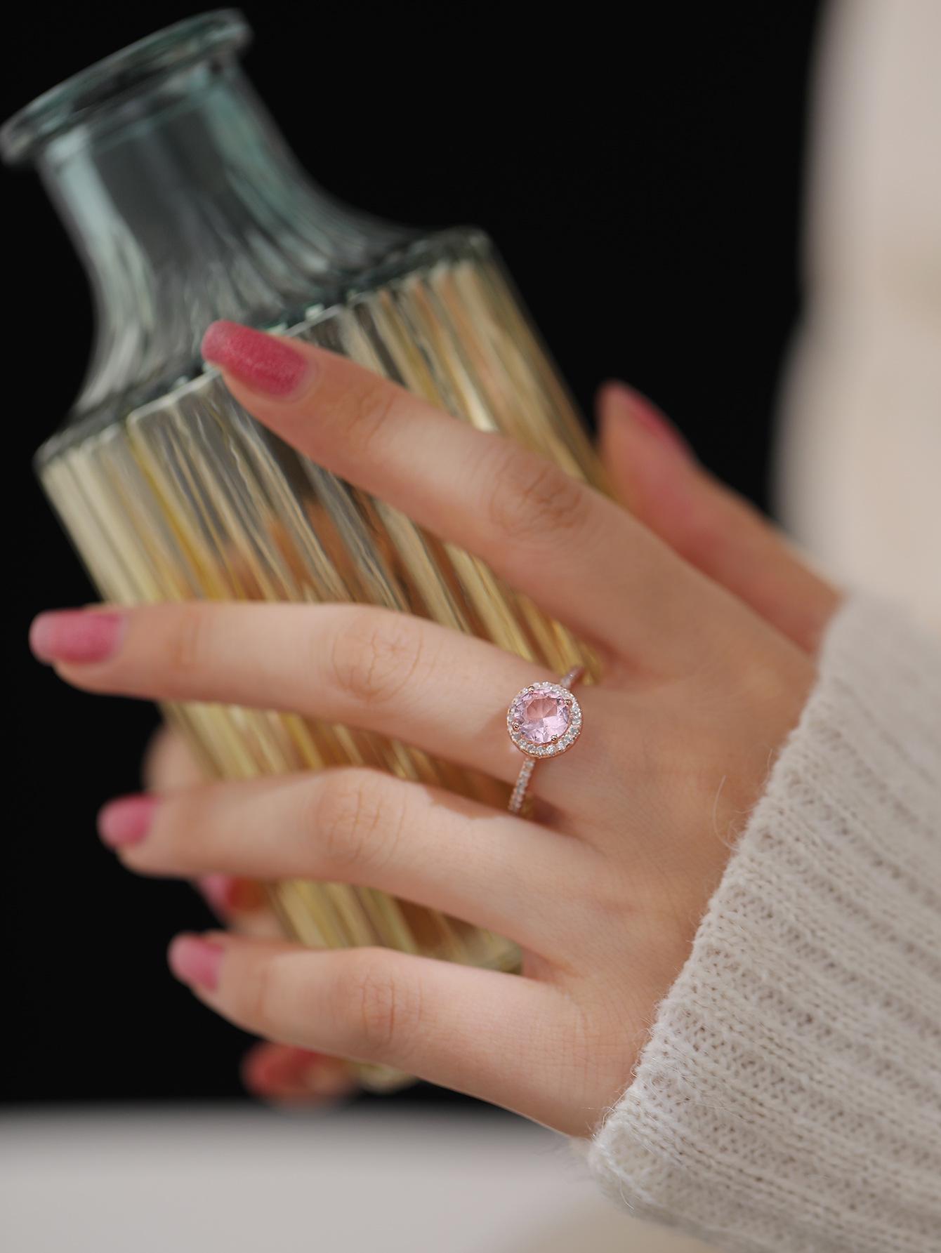 

Кольцо с розовым цирконом в один ряд для женщин - Европейская и американская мода Adjustable Size