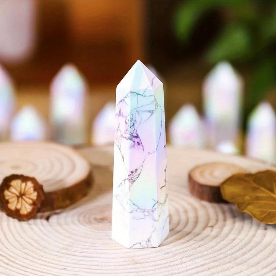 Iridescent White Turquoise Crystal Pillar - Polished Raw Stone Ornament 4-5 cm белый/бирюзовый