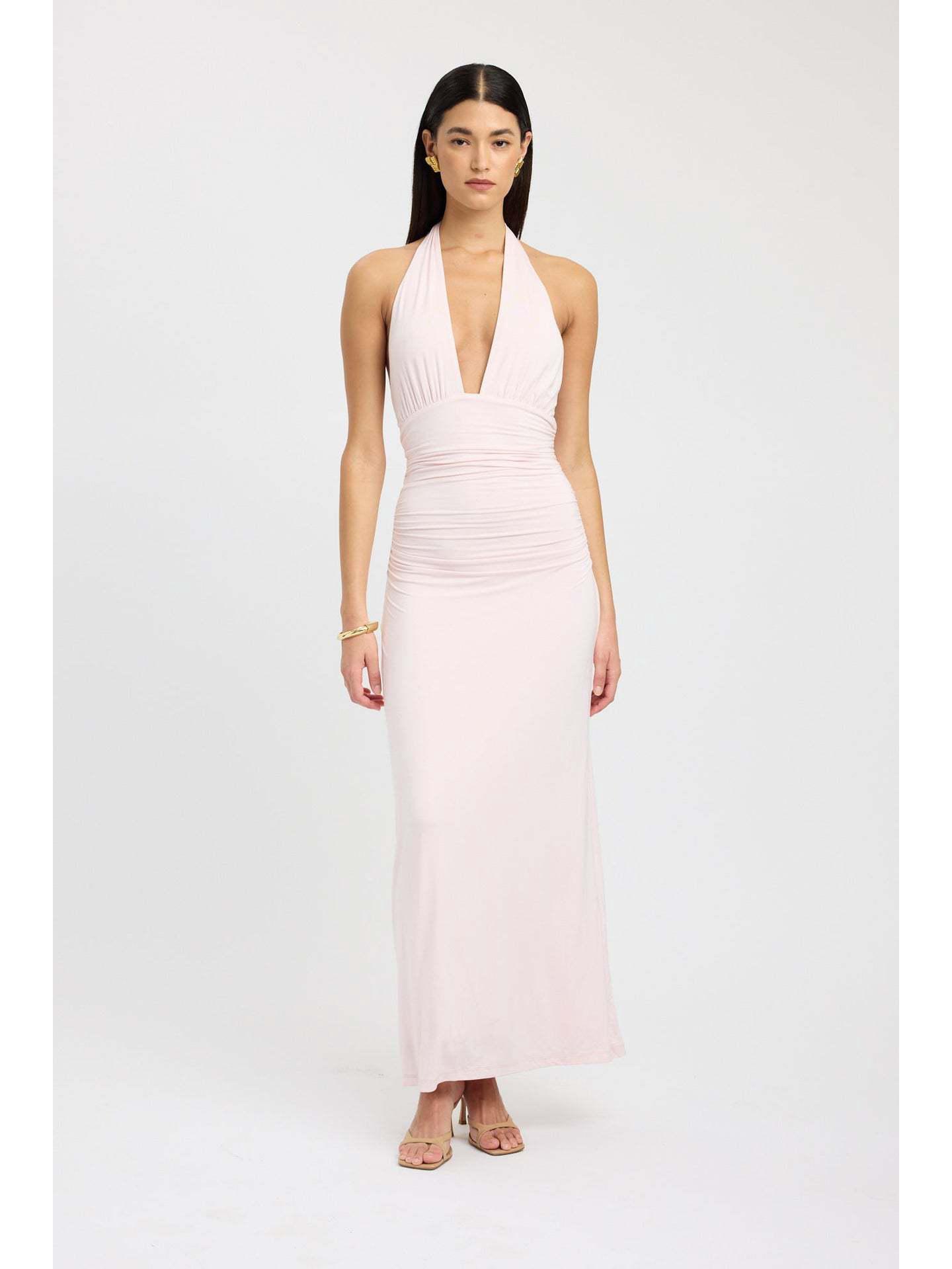 

2026 Summer European & American Sexy Halter Deep V Lace-Up Backless Slim Slit Maxi Dress Small
