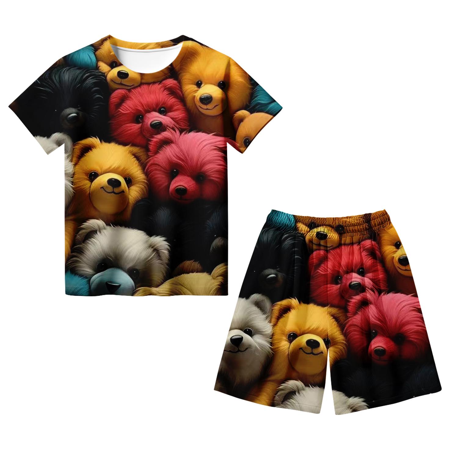 

2025 Новая Евроамериканская Детская Пижама для Мальчиков и Девочек с Граффити, Милый Мультяшный Принт, Топы-Футболки с Коротким Рукавом и Шорты, Комплекты Одежды для Малышей 6XL