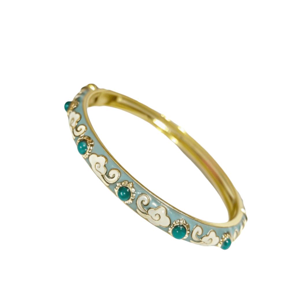 Enamel Chinese Cloisonne Bracelet Ethnic Style Classic Flower Texture Bracelet Vintage Open Cuff Women s Hand Bracelet синий