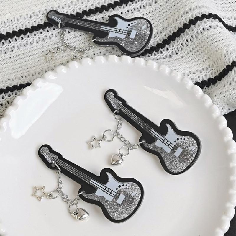Guitar Shape Hair Clip Acrylic Barrette For Women Girl Sweet Cool Hair Accessories For Concert Parties Gathering Wear