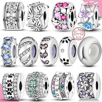 925 Silver Clip Charms Zircon Silicone Spacer Beads Fit Original Beads DIY Bracelet Gift for Women