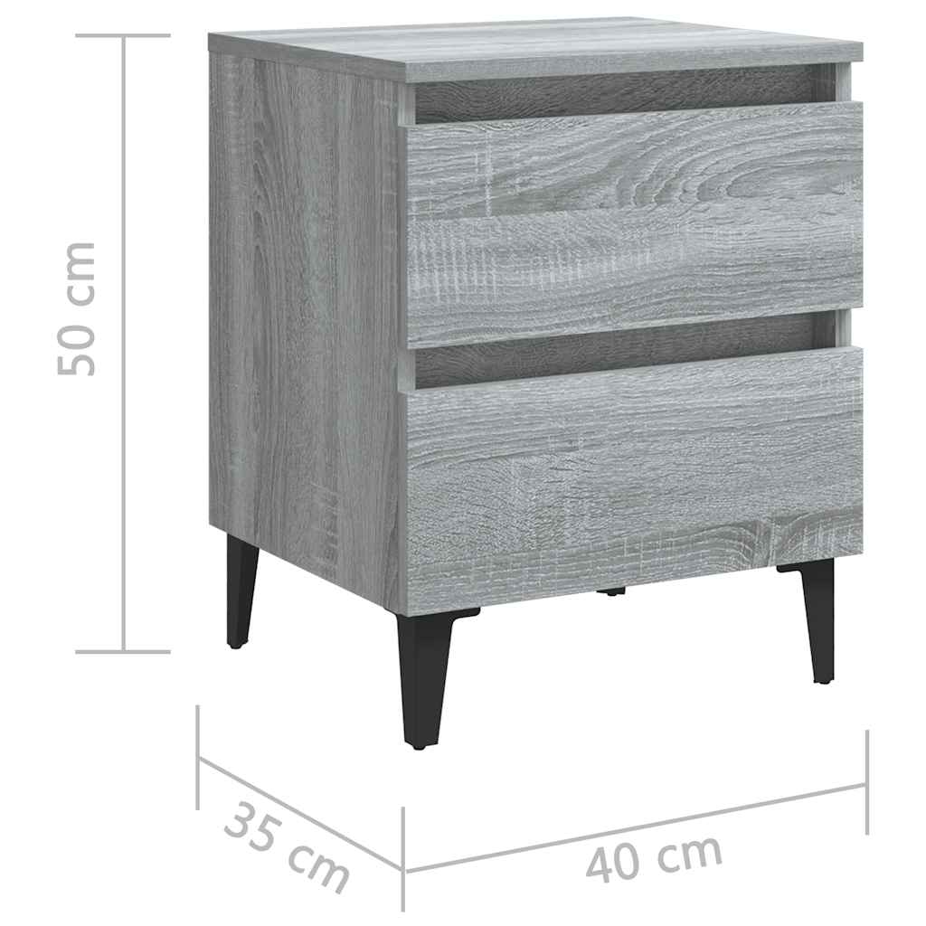 Nightstands with Metal Legs 2 pcs Grey Sonoma 40 x 35 x 50 cm