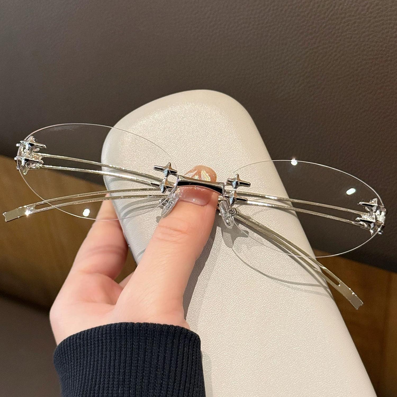 

Fashion Rimless Star Oval Metal Sunglasses Y2K Fashion Frame for Women Men Retro Spectacles Casual Decorative Eyewear Shades
