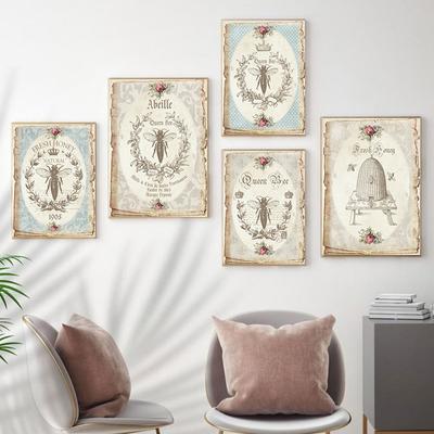 Bee Vintage Poster and Print French Chic Wall Art Canvas Painting Retro Decor Pictures Living Room Decoration Frameless