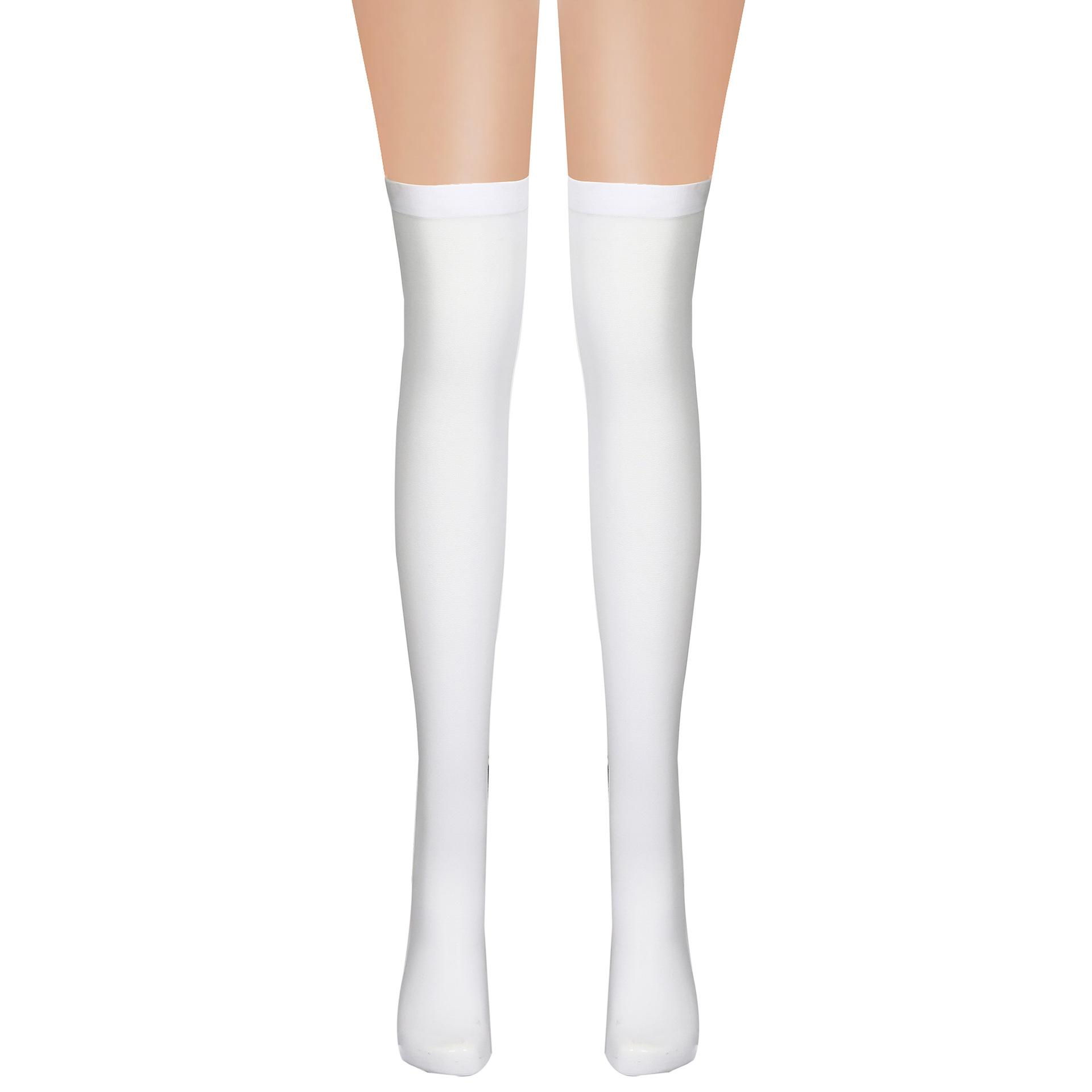 

Тонкие, универсальные чулки, черные, белые, для взрослых, аксессуары для униформы на Хэллоуин, женские носки выше колена one size fits all белый