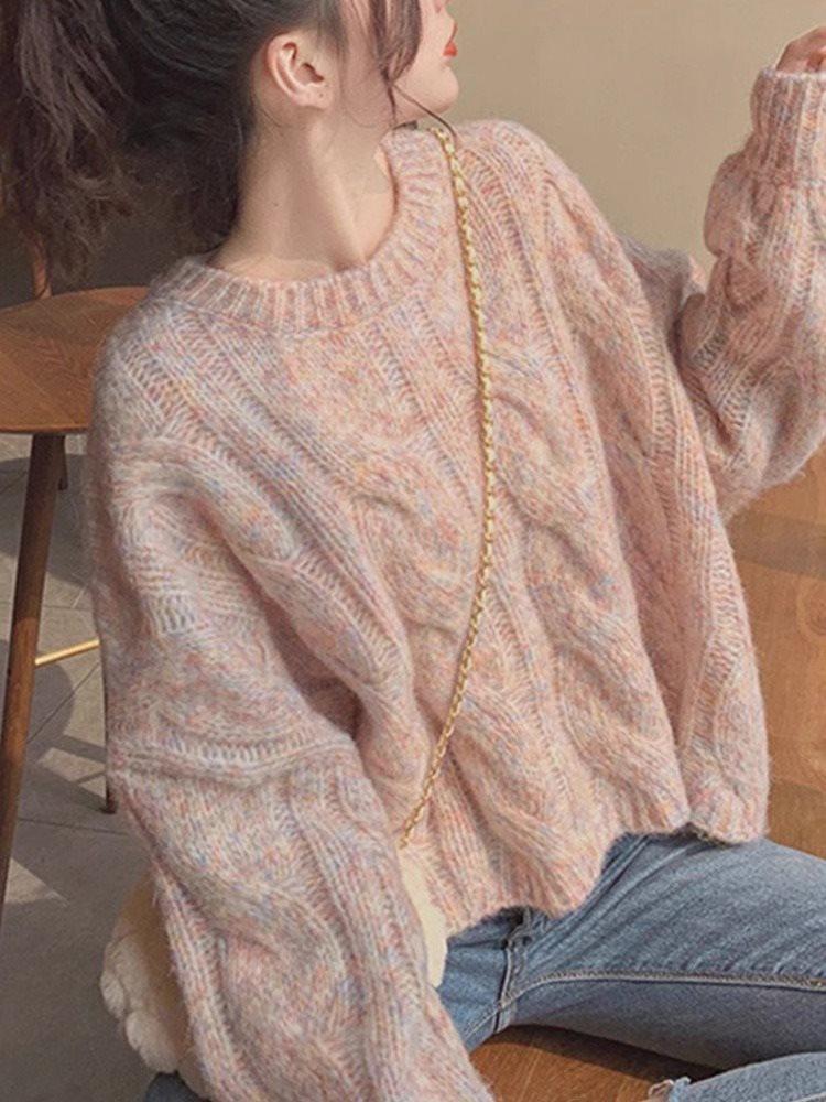 

Женский вязаный свитер на флисовой подкладке - Осень/Зима 2025 Уютный стиль молоко XL 115-125 lbs