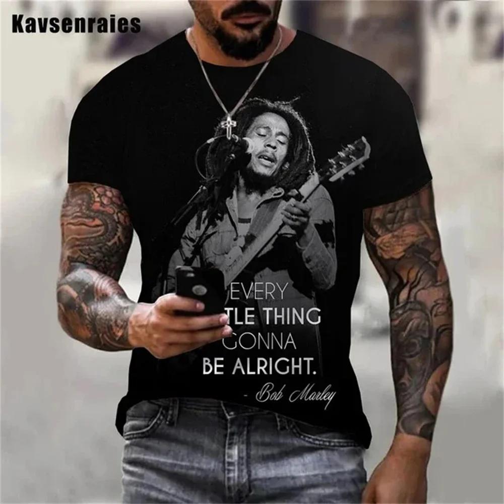 Summer Men's T-shirts Rock Bob Marley 3d Print O-neck Short Sleeve Street Hip-hop Shirt Oversized Tops