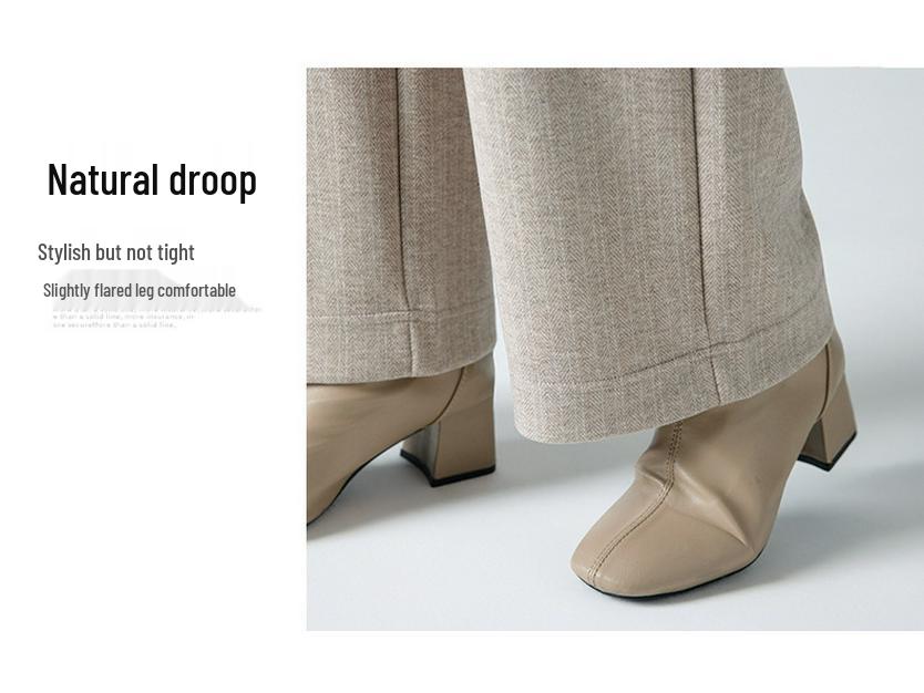 Damskie spodnie z wysokim stanem i podszewką z polaru 2025 - Wiosna/Jesień, Grube wełniane z prostymi nogawkami dla osób w średnim wieku i starszych