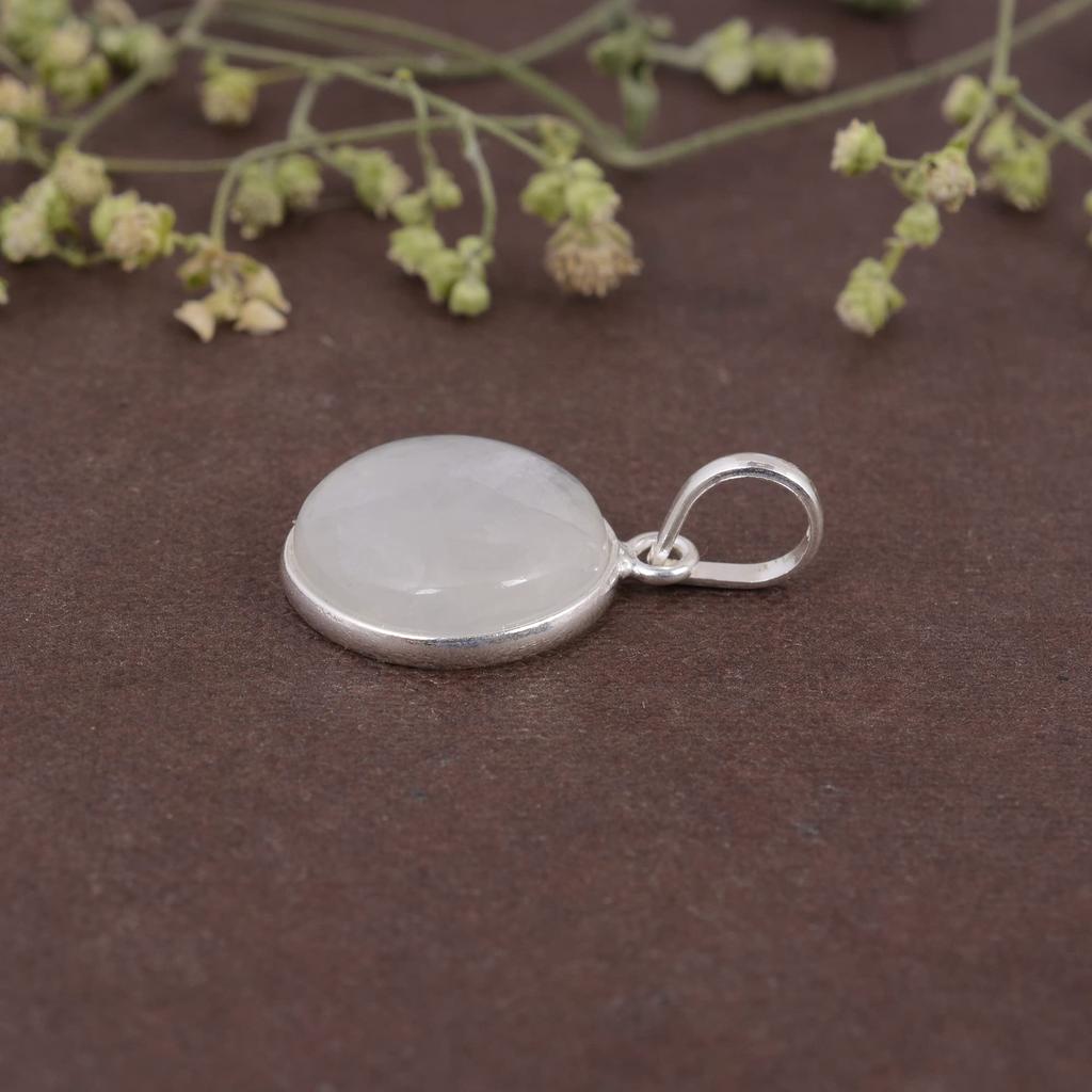 Round Cabochon Moonstone Pendant Solid 925 Sterling Silver Gemstone Pendant without Chain Jewelry For Women or Girls - 2.32 Gms