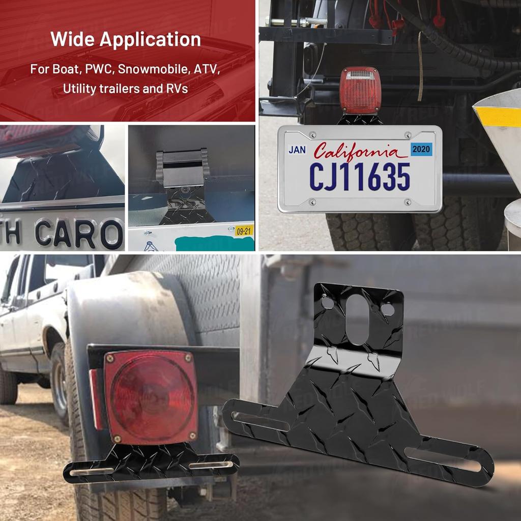 RED WOLF Trailer License Plate Light Holder Aluminum Utility License Plate Bracket For RV ATV Trailer Adjustable License Plate Metal License Plate