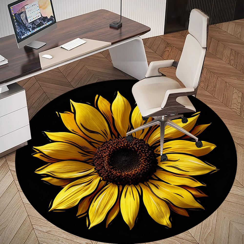 1pc Sunflower Petals Round Chair mat office Area Rug - Non-Slip, Floor Mat for Office, Bedroom, Ideal home decor gift p0105064