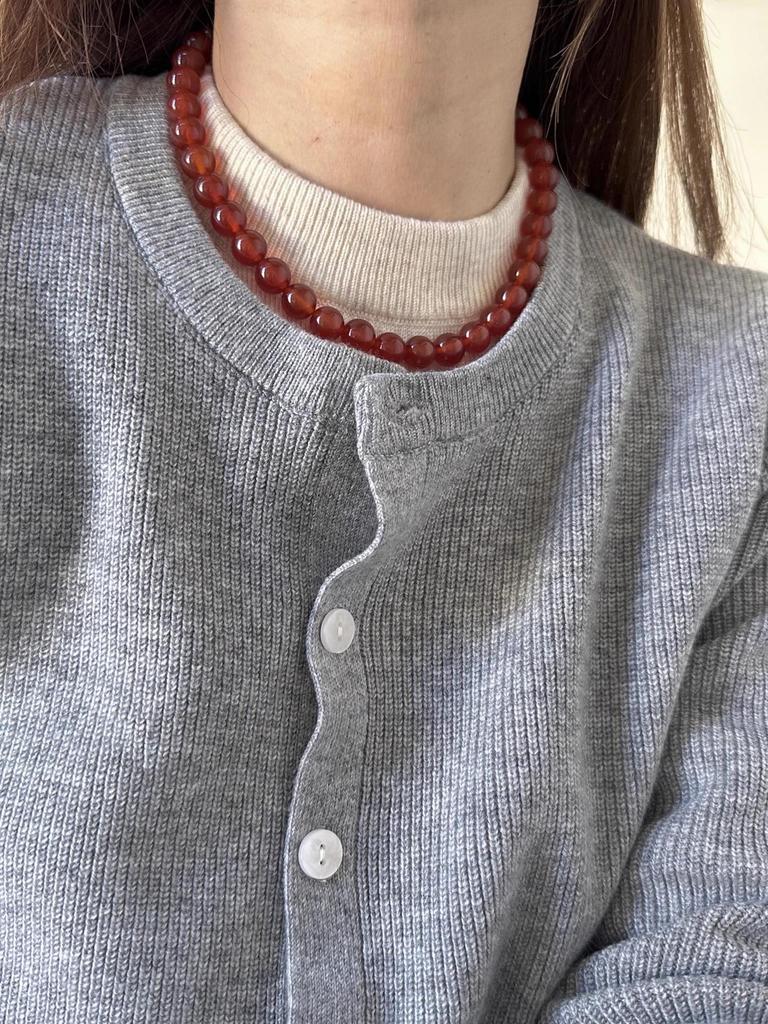 S925 Sterlingsilber Roter Achat Damen Halskette - Chinesisches Neujahr & Weihnachten Perlen Pulloverkette