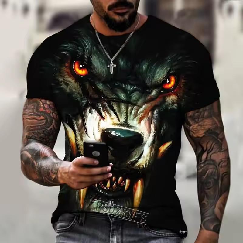 Animal Wolf 3D Print T-Shirts Streetwear Men Fashion Casual Oversized O-Neck Short Sleeved T Shirt Tees Tops Clothing