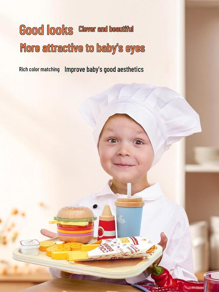 Children's Wooden Play Kitchen Hamburger Set: Educational Toy for Boys and Girls
