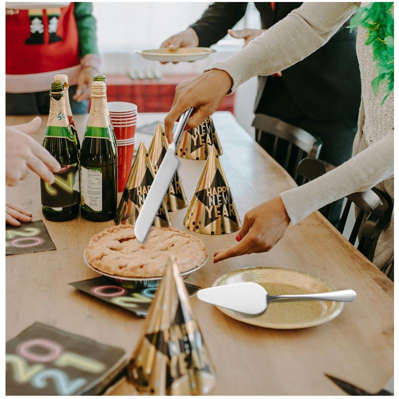 2PCS Stainless Steel Pizza Knife Wedding Birthday Potluck Cake Knife Shovel Baking Set Cut Toast Serrated Bread Knife