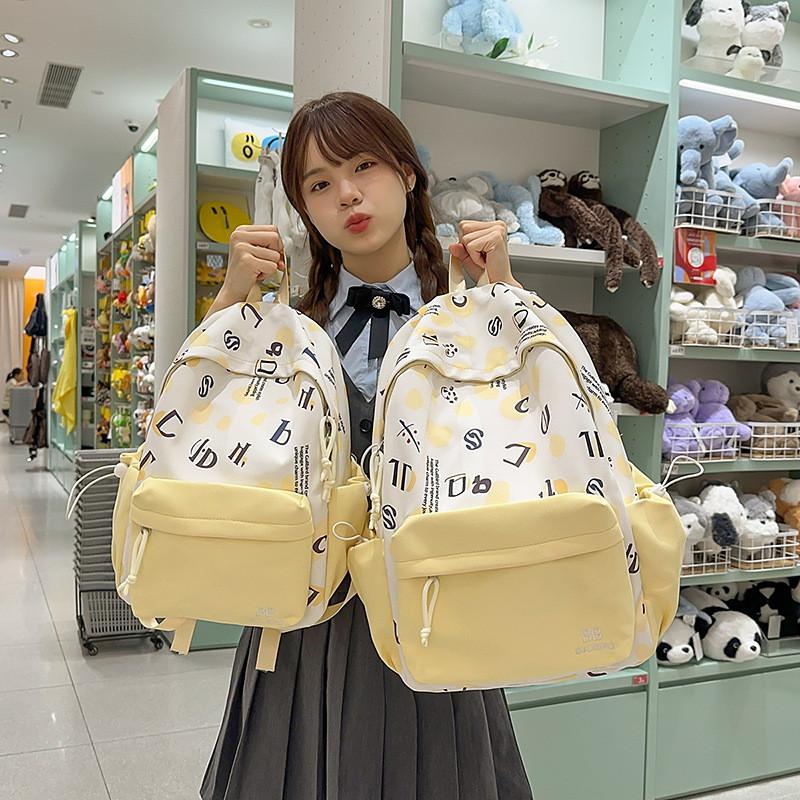 Youthful Nylon Letter Print Backpack For High School Students With Lightweight Design For Daily Use