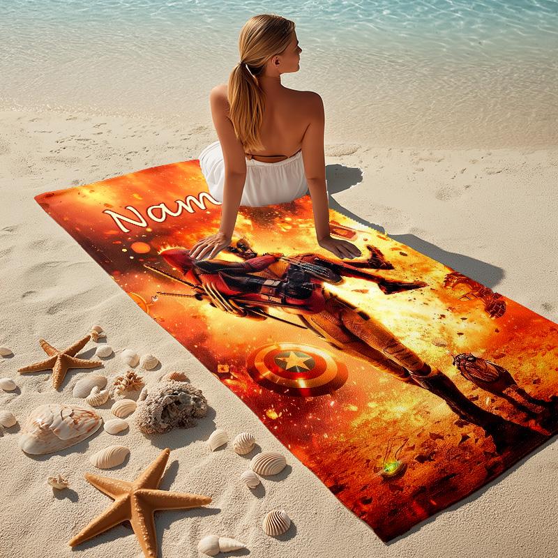Custom Name Wolverine Deadpool Stylish Digital Printing Beach Towel Quick‑Drying Absorbent Blanket for Beach Pool Gym Travel