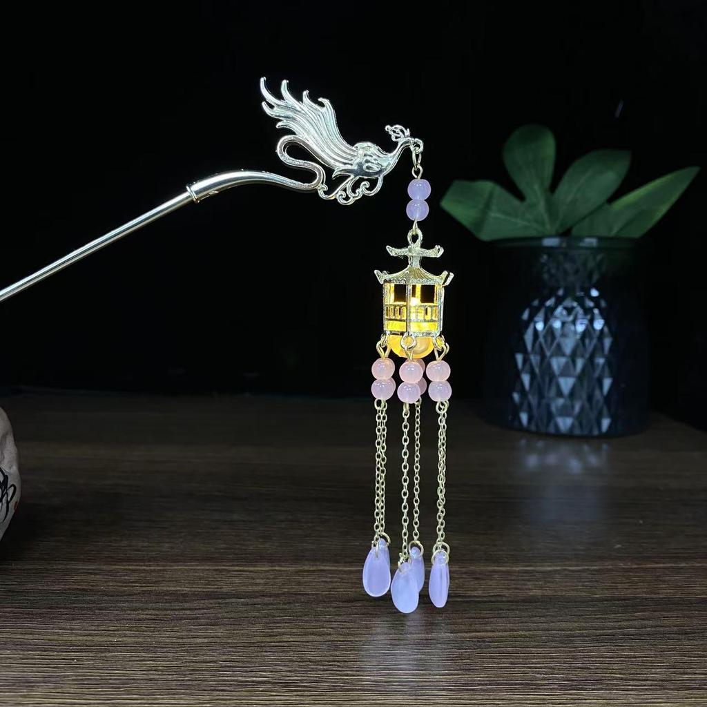 Ancient Style Luminous Hairpin: High-End Alloy Lantern Design for Hanfu Skirts