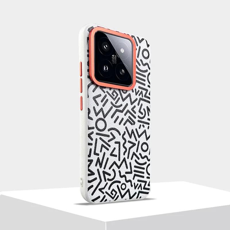 

Mi 14 Pro Plain Leather Graffiti Phone Case for Xiaomi 15 Pro Mi13 14 Ultra Independent Button Metal Len Large Hole Hard Shell Mi13Ultra