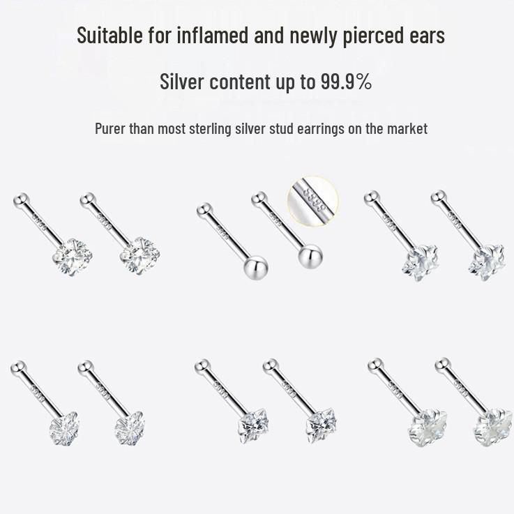 S999 Pure Silver Minimalist Women's Earrings – Small Bean Ear Bone Studs, Anti-Blocking Design for Commuting