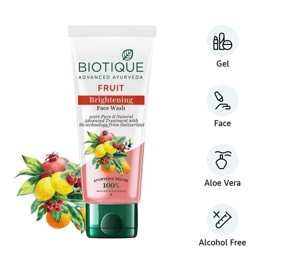 Biotique Fruit Brightening Face Wash 150ml With Chirounji Seed & Poppy Seed For Glowing Skin
