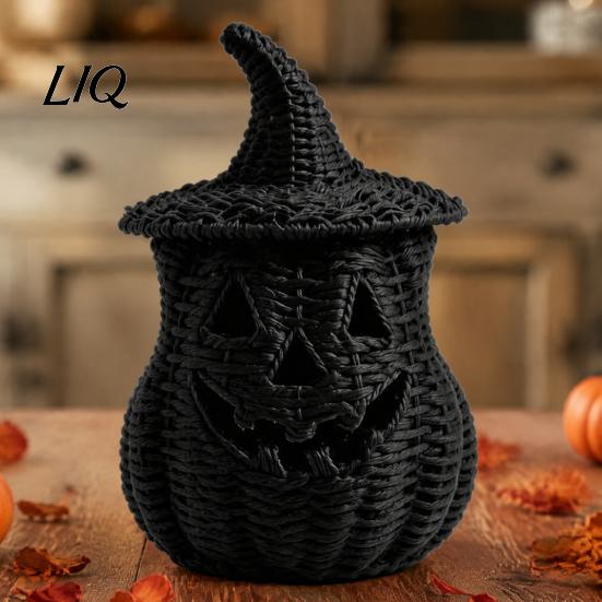 Halloween Pumpkin Ornament Spooky Storage Box, Resin Jack-O-Lantern Tealight Box Holder, Hollow Tabletop Decoration for Party