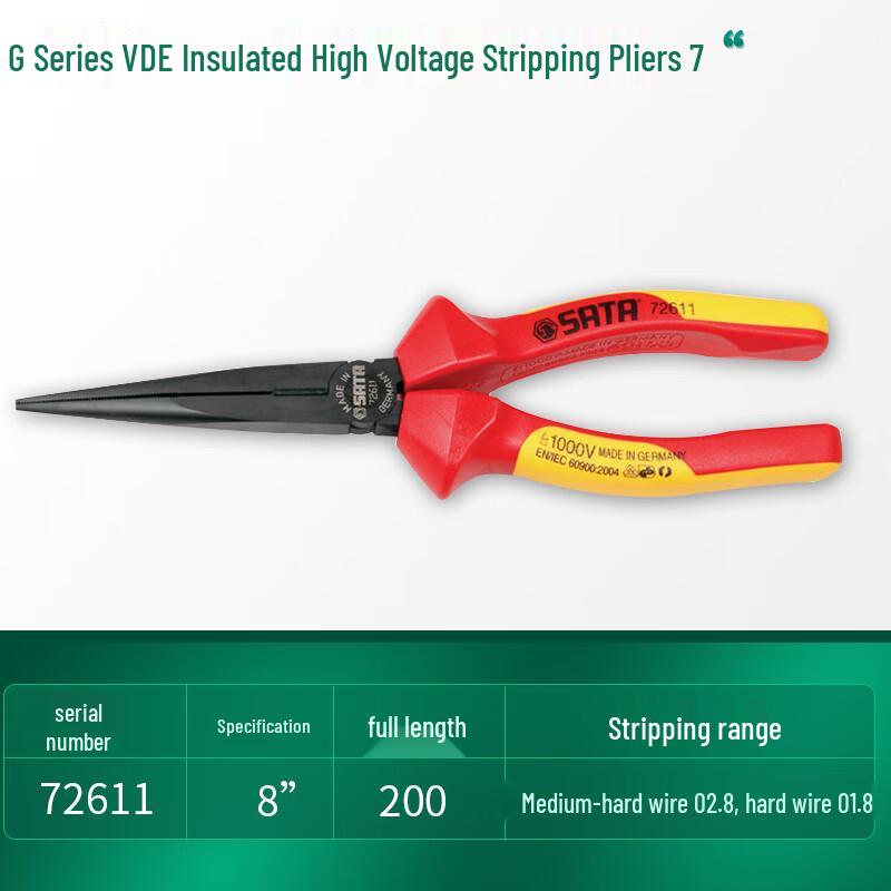 SATA 72611 G-Series VDE Insulated Long Nose Pliers