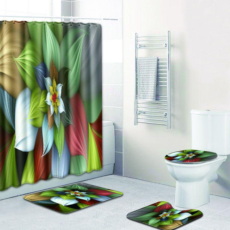 Creative 3D Printing Bathroom Non-Slip Floor Mat Shower Curtain Combination Carpet European And American Style