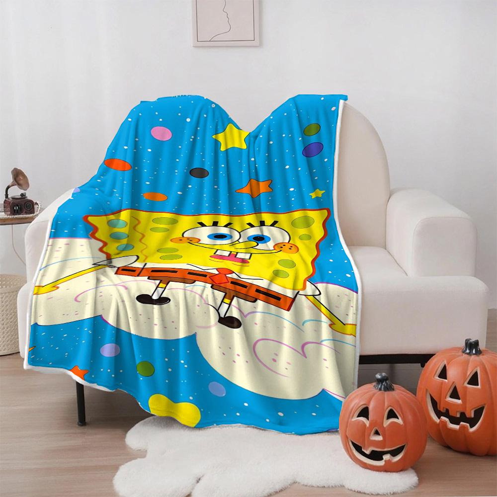 Kawaii S-SpongeBob Home and Decoration Double Bed Blankets for Beds Sofa Blanket Christmas Summer Comforter Camping Anime Picnic