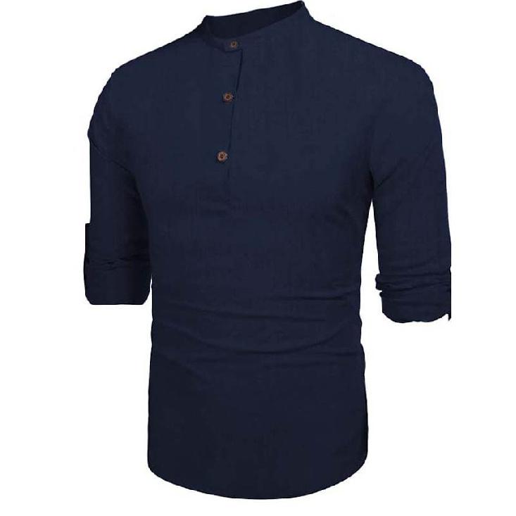 Nouvelle Chemise Décontractée Semi-Ouverte pour Homme, Chemise Simple Multicolore en Coton et Lin, Manches Tendance Col Rond, Chemise à Manches Longues
