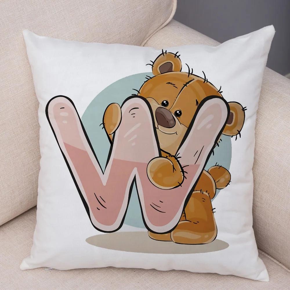 Cute Cartoon Bear Animal Cushion Cover for Sofa Children Room English Letter Print Pillow Case Short Plush Pillowcase 45x45cm
