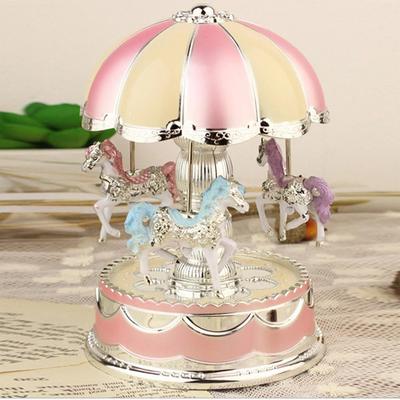 New Carousel Music Box Toy For Birthday Anniversary Valentine Gifts Pink 10.2x15.5cm