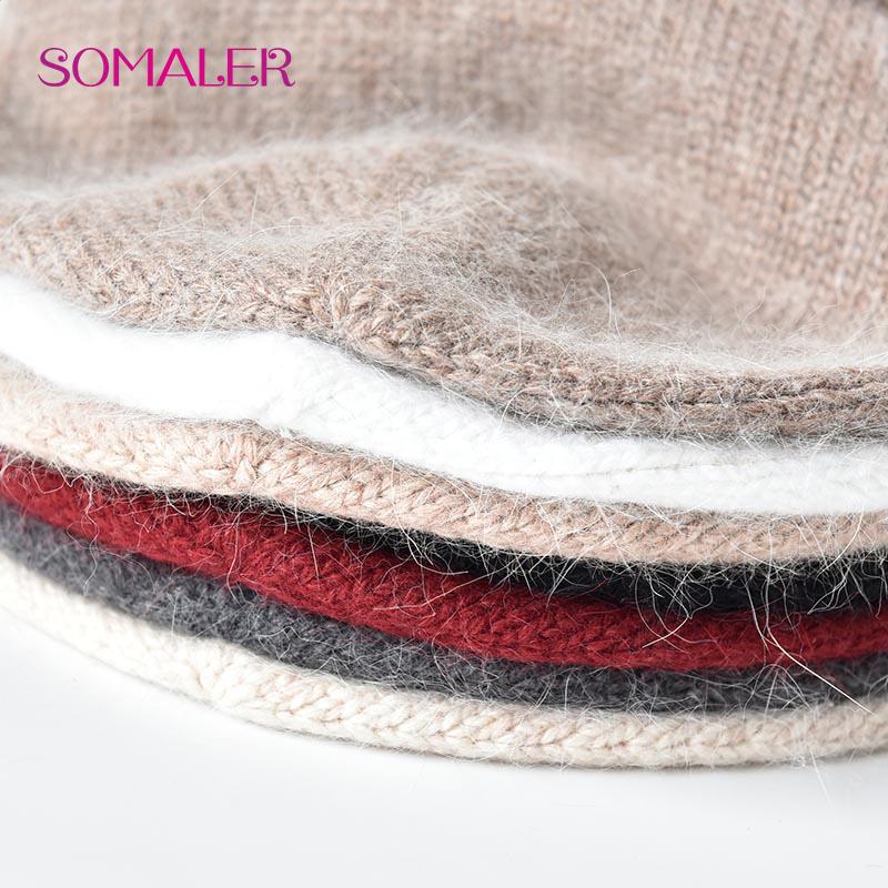 Winter Knitted Hat for Women Premium Rex Rabbit Fur Hat Russian Female Casual Beanie with Rhinestone