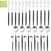 24Pcs Multicolor Dinnerware Set Knife Fork Spoons Teaspoon Tableware 18/10 Stainless Steel Cutlery Western Kitchen Silverware Flatware