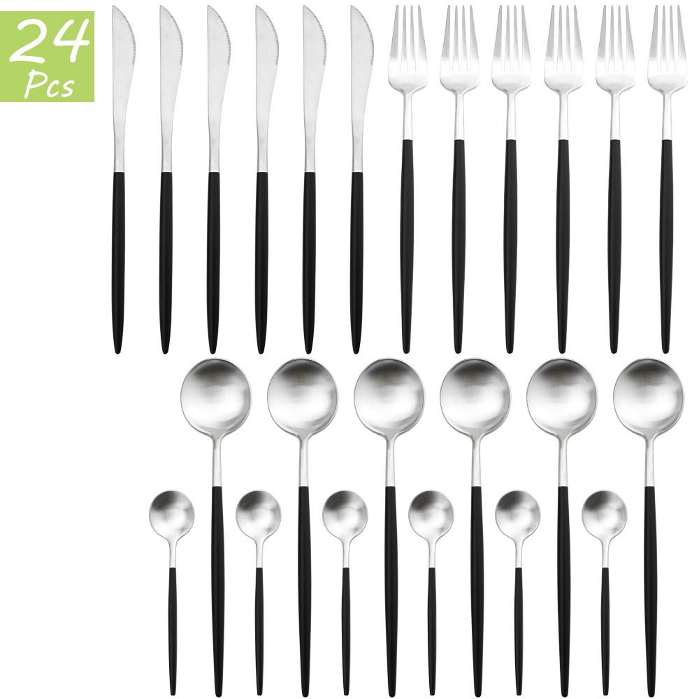24Pcs Multicolor Dinnerware Set Knife Fork Spoons Teaspoon Tableware 18/10 Stainless Steel Cutlery Western Kitchen Silverware Flatware