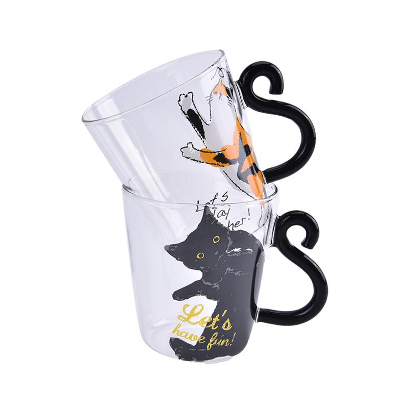 250 ml süße Katze Glas Saft Kaffeetasse Milch Tee Kaffee Glas Becher Katze Schwanz Griff
