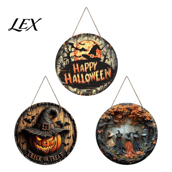 Halloween Door Hanging Sign Witch Sign, 8" Round Wooden Autumn Forest Gift for Friends Witches Rustic Holiday Home Front Porch Decoration Decorative