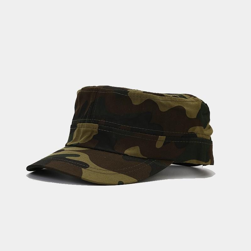 Camouflage Flat Top Military Cap For Outdoor Sun Protection, Spring Summer Forest Hiking Fishing Sun Hat adjustable