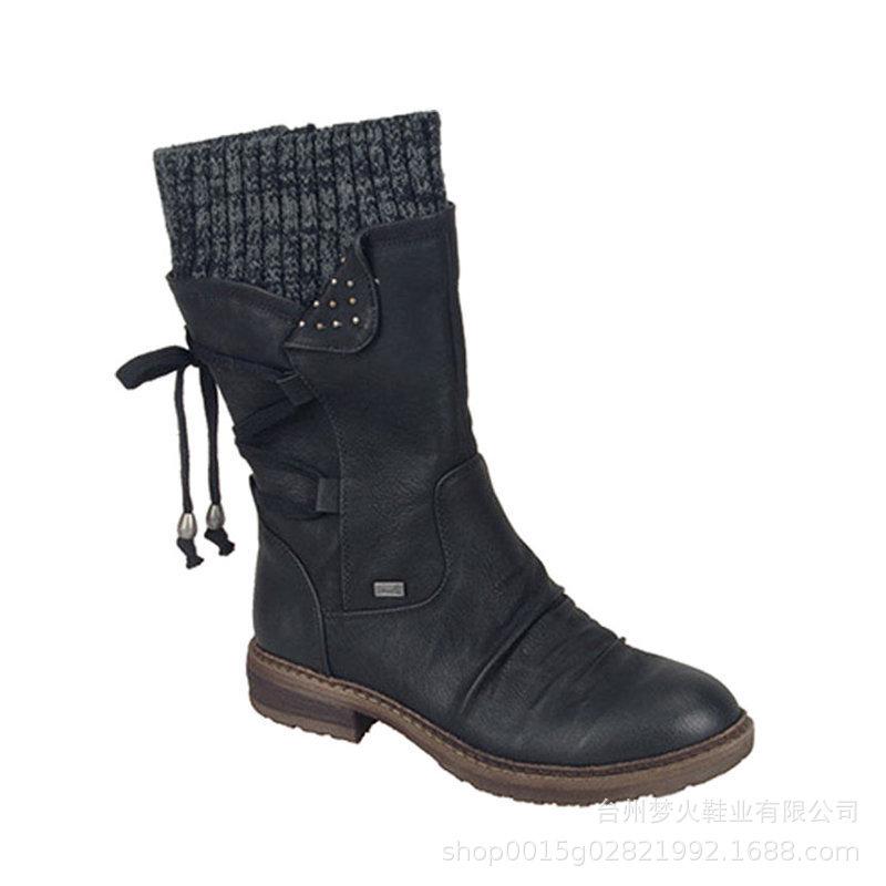 Autumn and winter comfortable low heel square heel round head medium tube short boots women's shoes