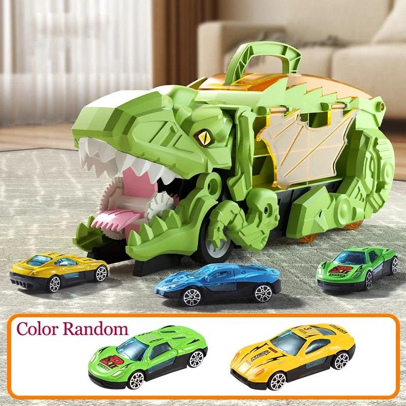 Non-Toxic New Kids Alloy Dinosaur Transport Car Toy Large Inertial Car Carrier Truck Pull Back Vehicle Animal Return Cage Game Holiday Gif