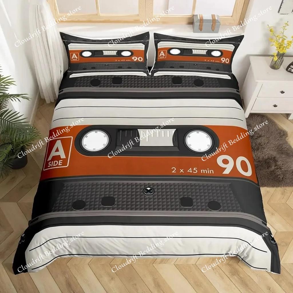 Musical Bedding Set Queen Size Music Theme Bedding Duvet Cover Set for Boys Decor Disc Comforter Cover Set Record Quilt Cover