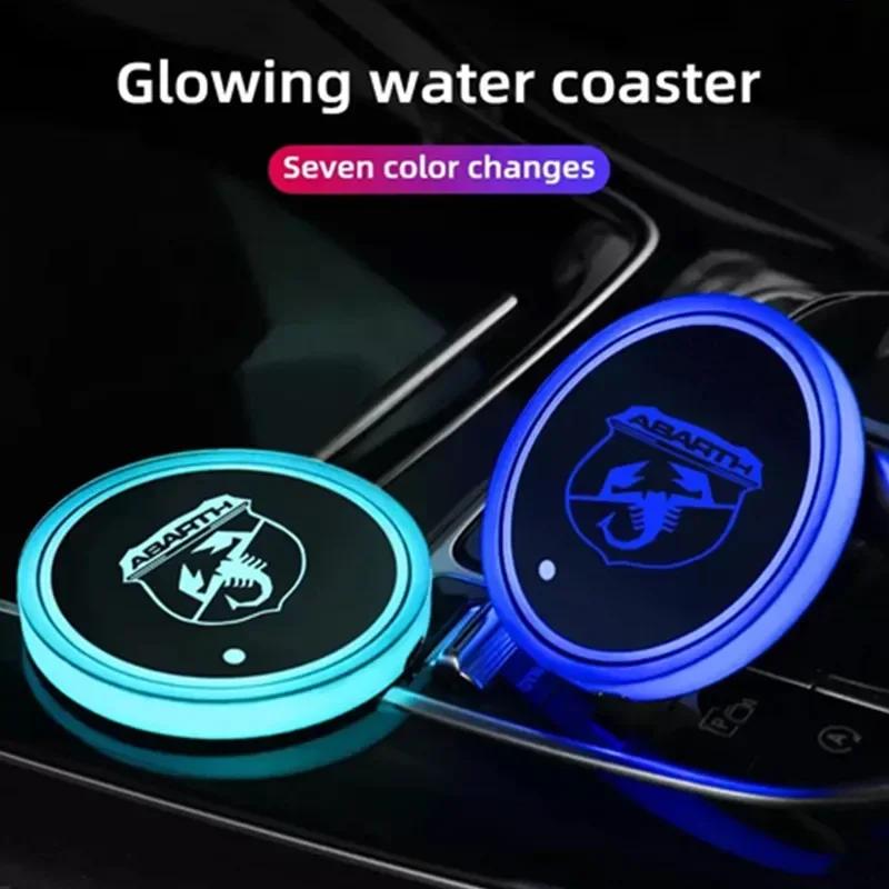 

Car Cup Holder LED Light Car Cup Pad Colorful Light Coaster Accessories For Abarth 500 595 124 Becquet Fiat Punto Ducato Palio