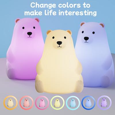 Cute Polar Bear Night Light with 3 Speed Dimming, Silicone Desk Lamp for Bedroom, USB Rechargeable, Battery, Soft Glow, Eye Protection