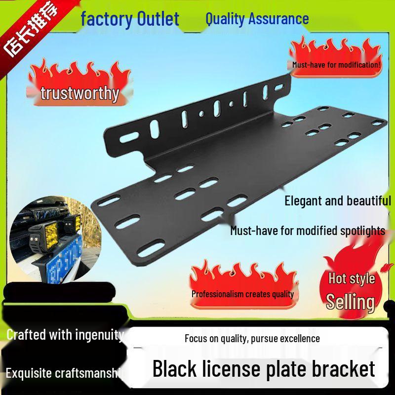 Universal Car License Plate Anti-Collision Bracket with LED Spotlight Mounting for Off-Road Front Bumper, 12V/24V.