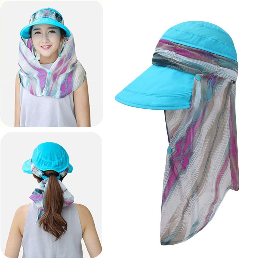 Wide Brim Sun Cap With Shawl Fisherman's Hat Portable Summer Bucket Hat  Women